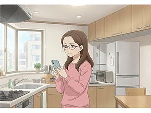 スマホの画面を見つめている女性